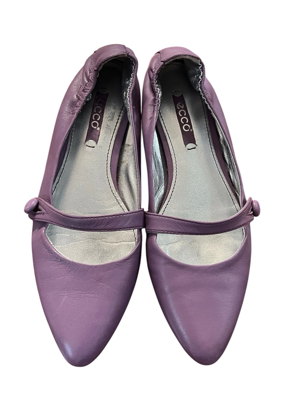 Ecco Mary-Jane pointed leather flats in purple size 36 good condition